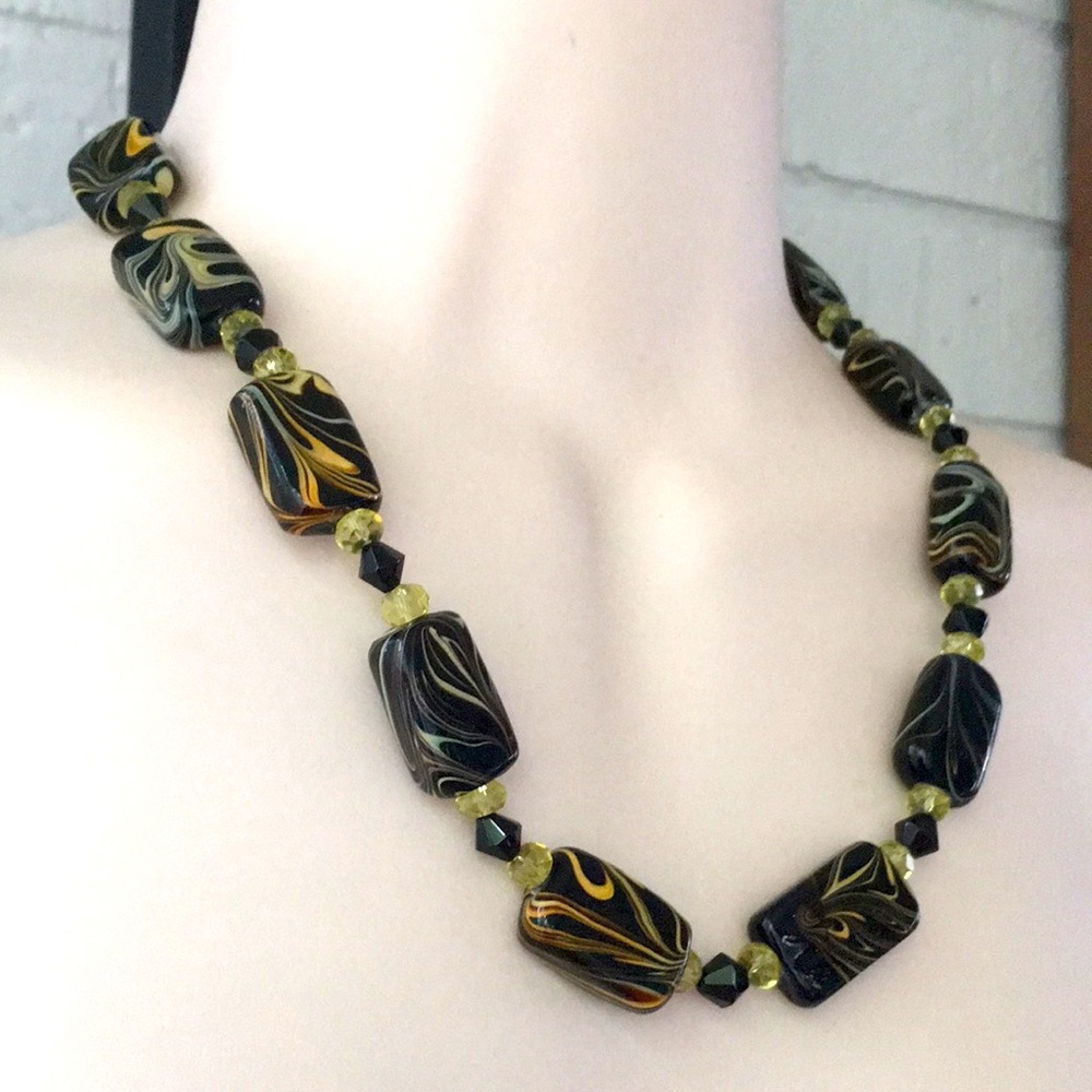 Handmade OOAK vintage Glass black bead 18 necklace - Picture 11 of 16